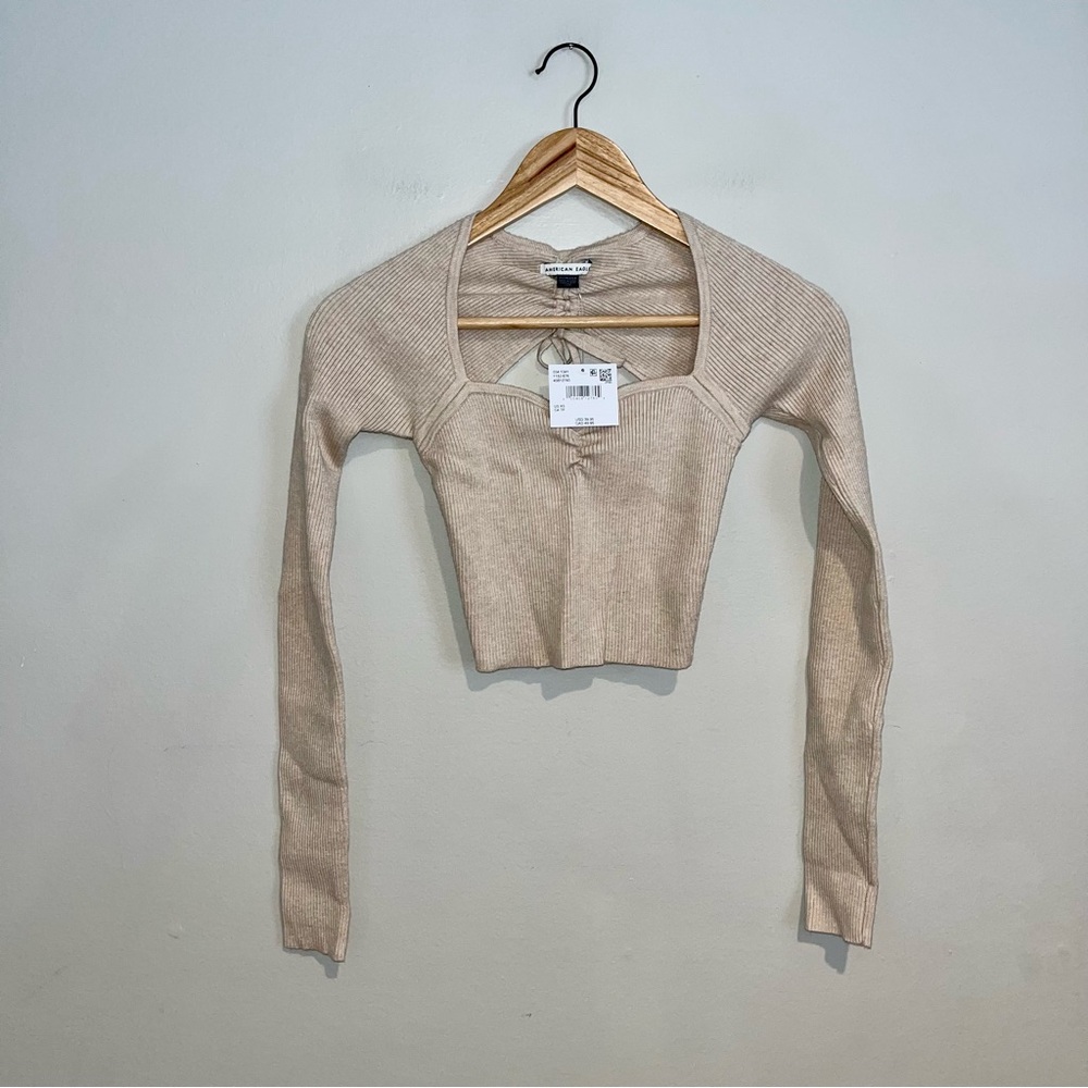 American Eagle Cropped Long Sleeve Sweater with Open Back Sz XS